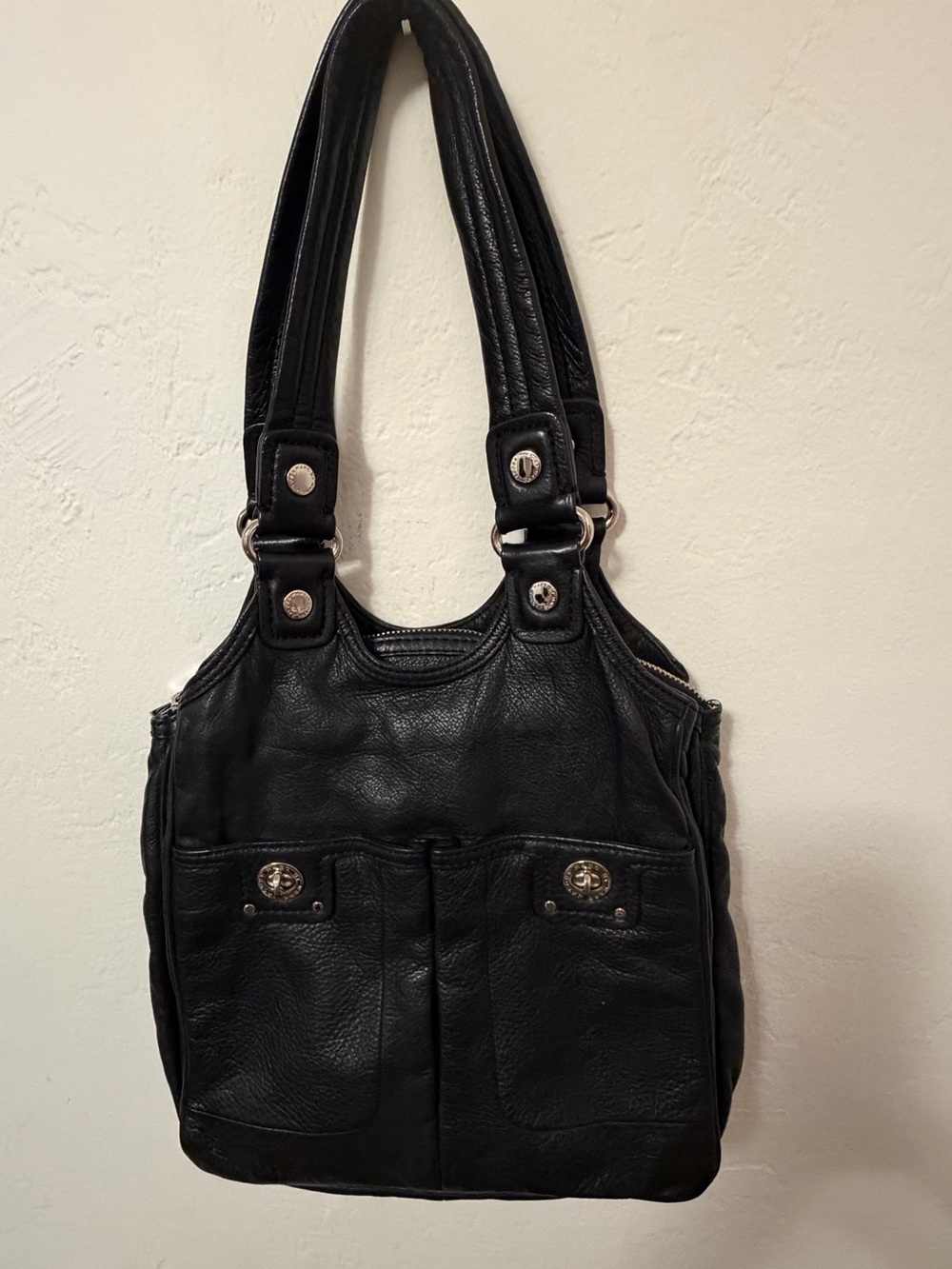 Marc Jacobs Handbag Black Pebble Leather Totally Turnlock Teri Tote Sac